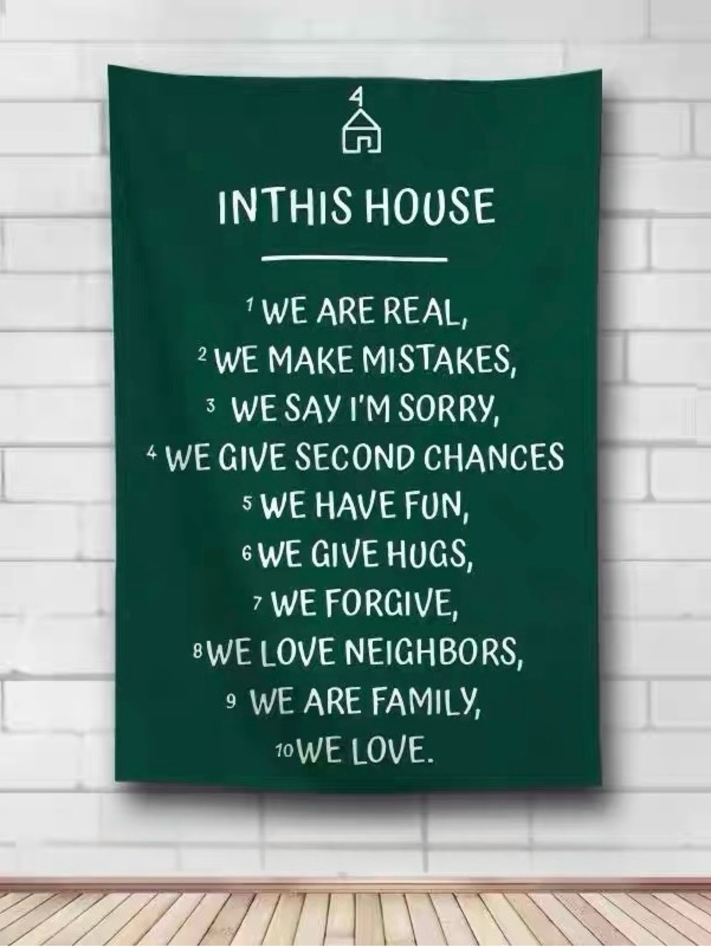 In This House Green Inspirational Wall Tapestry